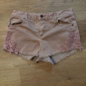 Women's Tan Lace Trim Shorts